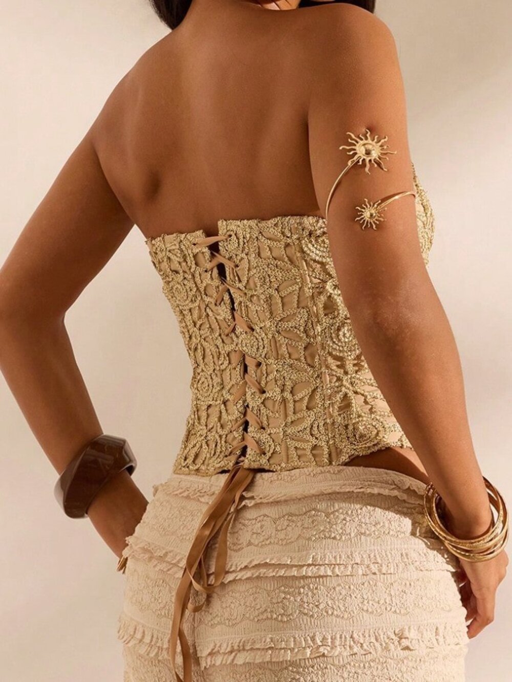 Gold Casual Women's Woven Bandeau Top - Picture 2 of 8